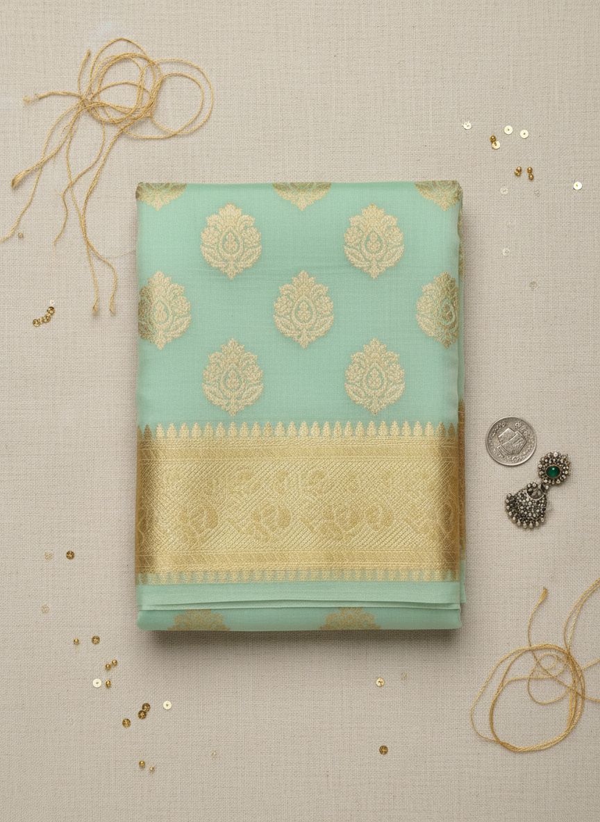 Mint Chanderi silk saree